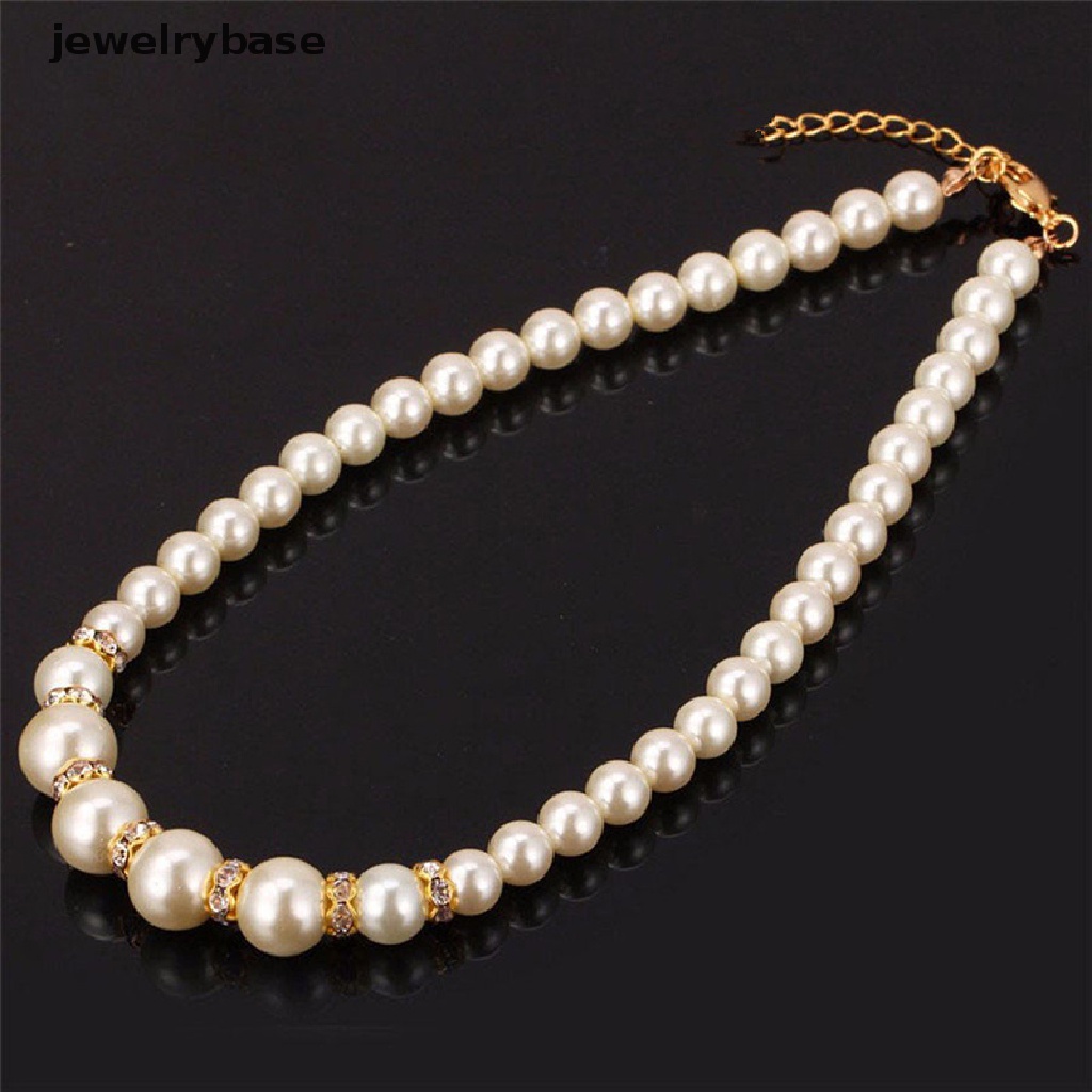 [jewelrybase] 3in1 Set Elegan Simulasi Mutiara Kalung Anting Gelang Panjang Kalung Wanita Pengantin Pernikahan Perhiasan Hadiah Butik