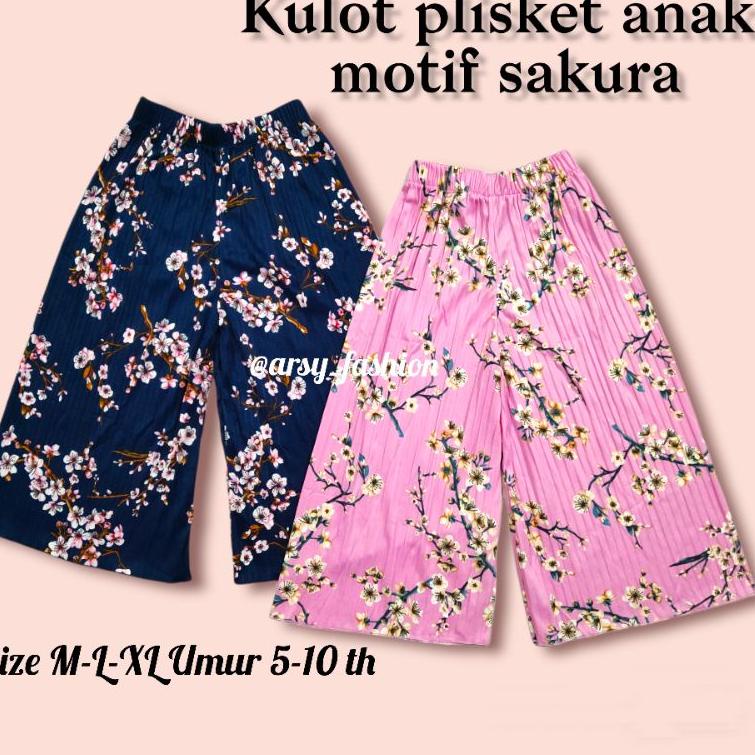 O80 KULOT PLISKET ANAK MOTIF BUNGA SAKURA & CAMELIA muat umur 5-10 th //CELANA ANAK PEREMPUAN SERBA 