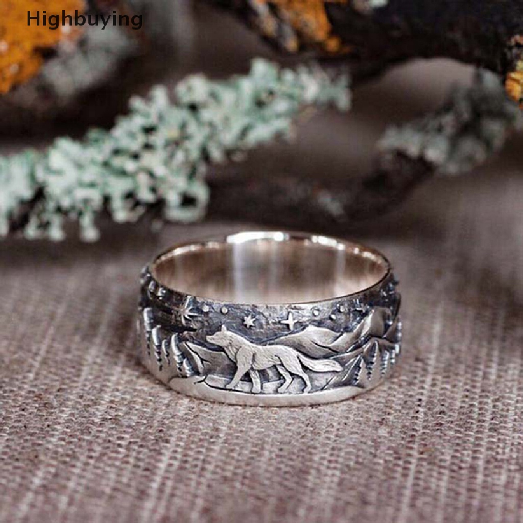 Hbid Matahari Bulan Bintang Arctic Serigala Cinta Pasangan Cincin Untuk Wanita Pria Kepribadian Anti Karat Set Cincin Pesona Perhiasan Glory