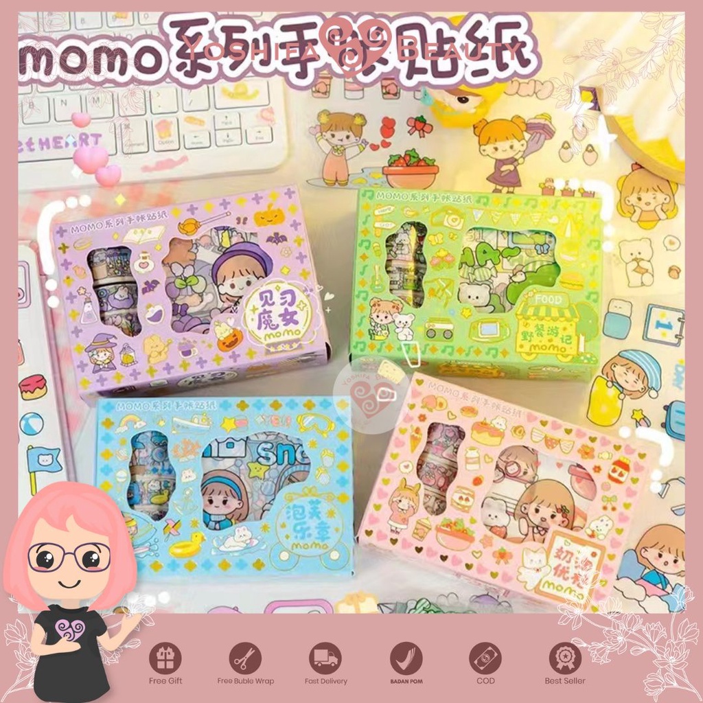 Paket Stiker dan Washi Tape Box Momo Aesthetic