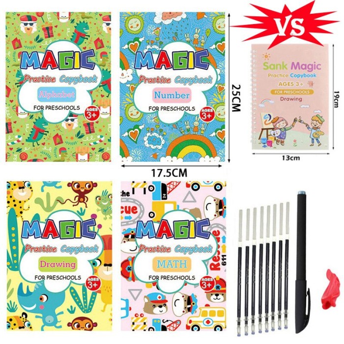 

1Set 4 Buku Magic Pratice Book Buku Anak Belajar Menulis Buku 3D Besar
