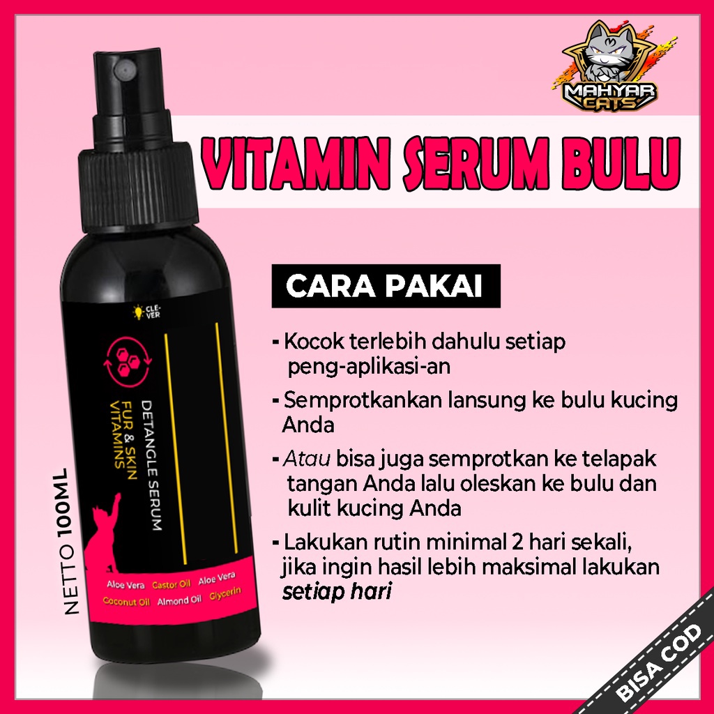 Serum Vitamin Bulu Kucing Spray CLEVER SOLUTIONS 100 ML Penumbuh dan Anti Rontok Bulu Kucing Spray Herbal Hair Tonic Spray by Clever Solutions