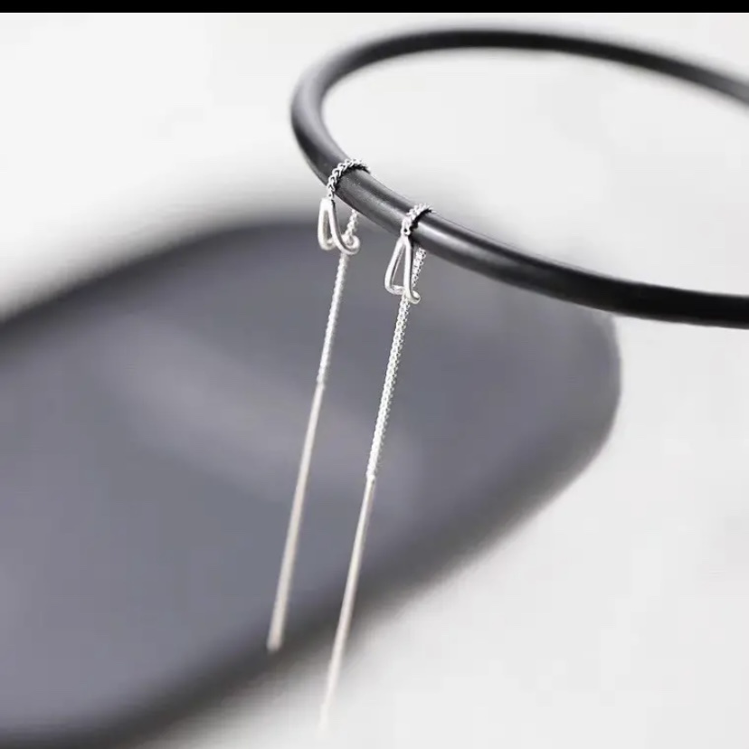 S925 Perak Tetesan Air Gantung Anting Perempuan Anting Panjang Korea Sederhana Temperamenal Dan Pribadi Rantai Telinga Fashion Anting Hadiah