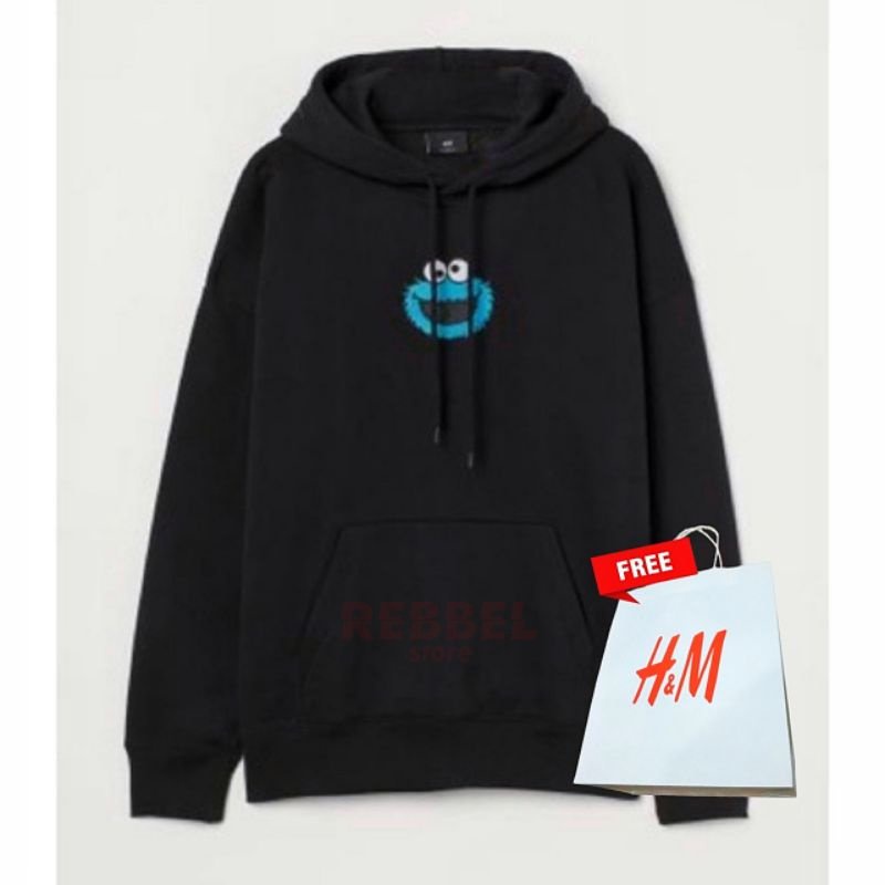 H&M Hoodie  Elmo Sesame Street Black  Hitam Pria Wanita Free Paper Bag