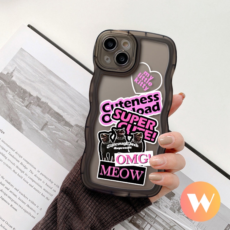 Casing Redmi A1 10 9T 9 10A 10C 9A A1+9C NFC Redmi Note9 11s 10 10s 9s 11 8 11Pro 10Pro Max PO CO X3 NFC Pro M3 Mi 11T Pro Cool Cat Trendy Brand Sticker Label Wavy Soft Case Tepi