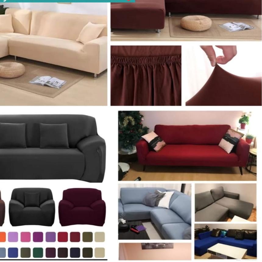 Ω Sarung sofa 1 2 3 4 dudukan polos / cover sofa 1 2 3 4  seater polos elastis ✯