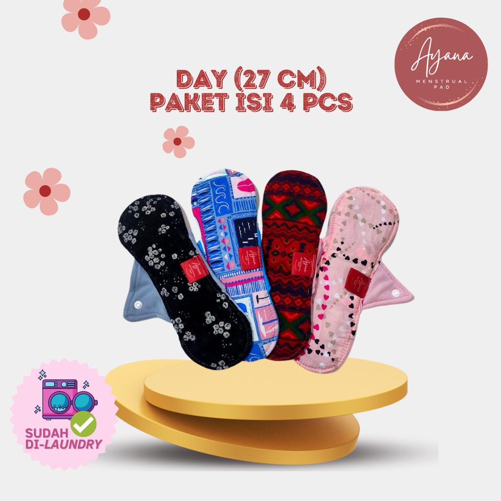 AYANA MENSTRUAL PAD PAKET DAY 27 CM ISI 4 - PEMBALUT KAIN CUCI ULANG - MENSPAD REUSABLE