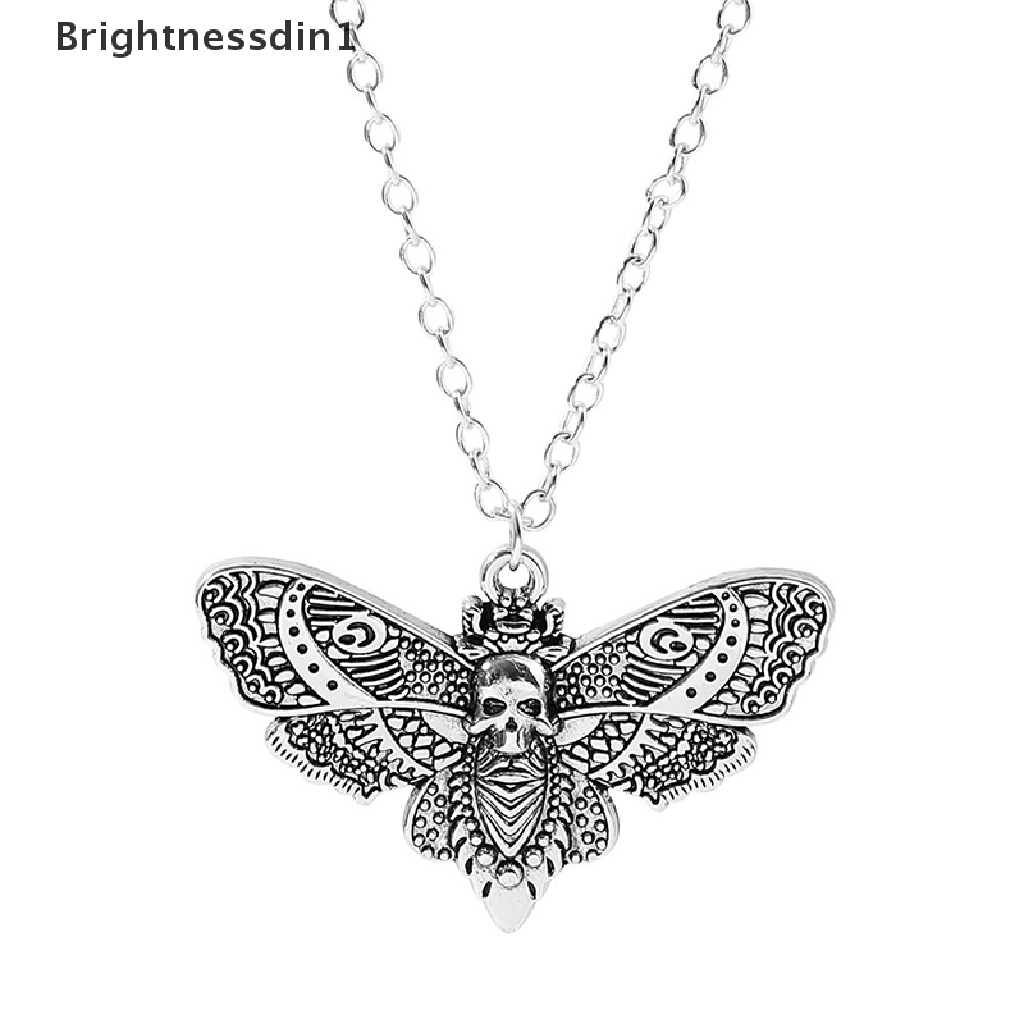 [Brightnessdin1] Death Moth Kalung Liontin 18inch Rantai Gula Tengkorak Gothic Butterfly Rock Emo Goth Warna Silver 18 Inch Rantai Kuat Butik