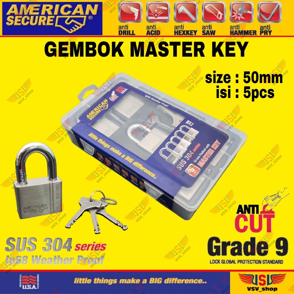 American Secure Gembok master key 50mm isi 5 / gembok rumah / gembok gudang