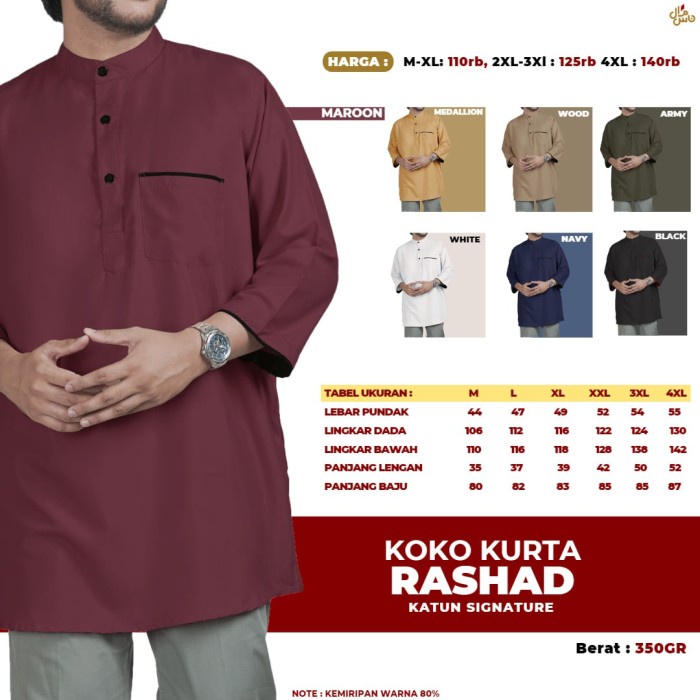 Baju Kurta Kemko Muslim Pria Original Qomishu Bahan Katun