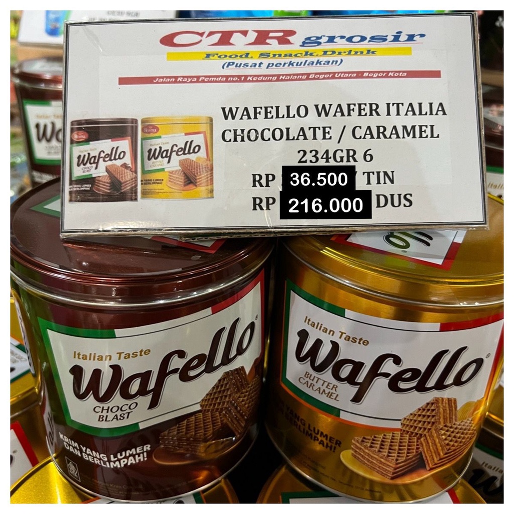 

Wafello kaleng chocolate / caramel 234gr