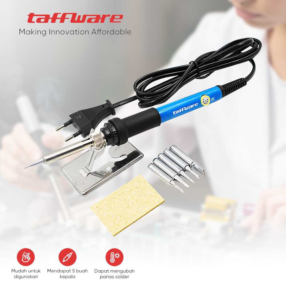 Solder Iron Adjustable Fast Heating 60W with 5 Tips - Taffware