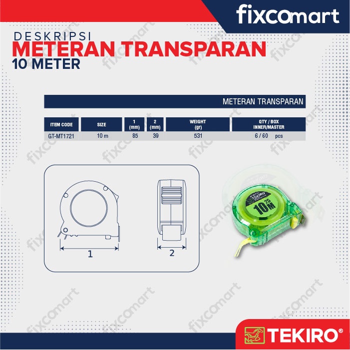 Tekiro Meteran Transparan 10 M / Tekiro Alat Ukur Manual