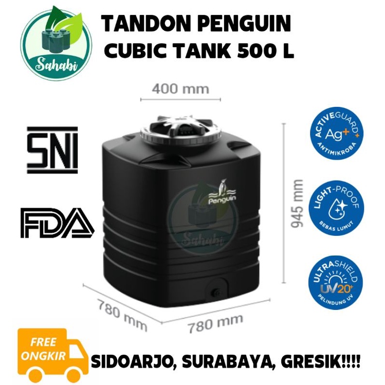 Tandon Air / Toren Air / Tangki Air PENGUIN Cubic Tank Tangki Kotak Persegi TE 55 (500 Liter)