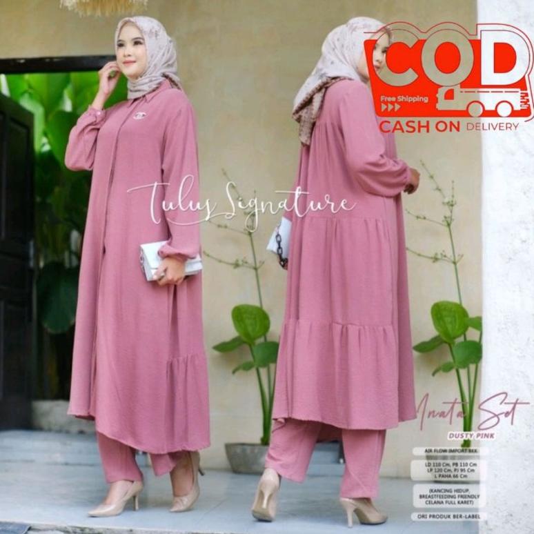 Setelan Gamis Midi // Vera Inata Set Crinkle Airflow Jumbo Ld 120  Panjang Baju 120Cm / One Set Midi