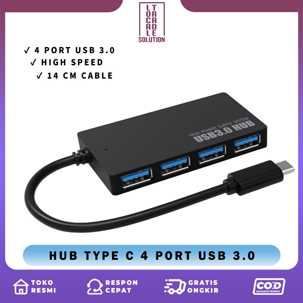 Adapter USB Hub Type C 4 Port High Speed Konektor OTG Type C 4 Lubang USB 3.0 Converter Type C to USB HUB 4port