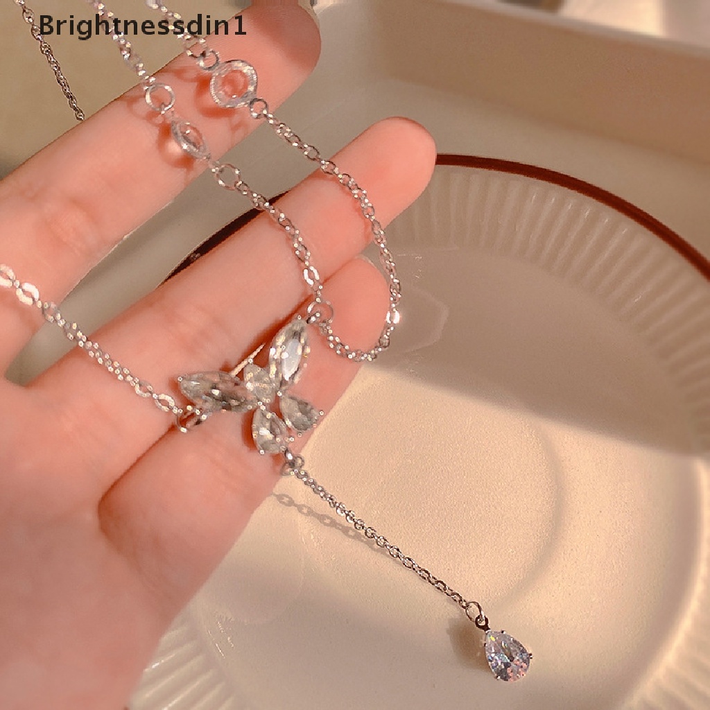 [Brightnessdin1] Rumbai Panjang Kristal Liontin Kalung Fashion Zirkon Kupu-Kupu Kalung Gothic Manis Vintage Wanita Perhiasan Kalung Butik