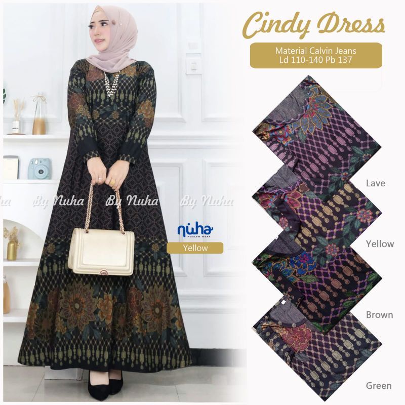 GAMIS BATIK MODERN CINDY DRESS BY NUHA JUMBO CALVIN JEANS PREMIUM HQ LD 110 MELAR SAMPAI 130 PB 137 
