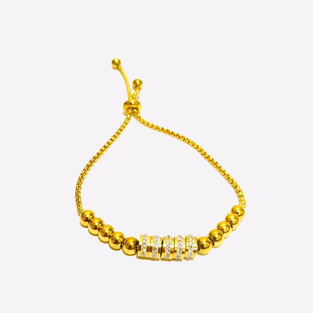 Gelang Serut Titanium Wanita Lapis Emas Anti Karat GST-17-26-AMK