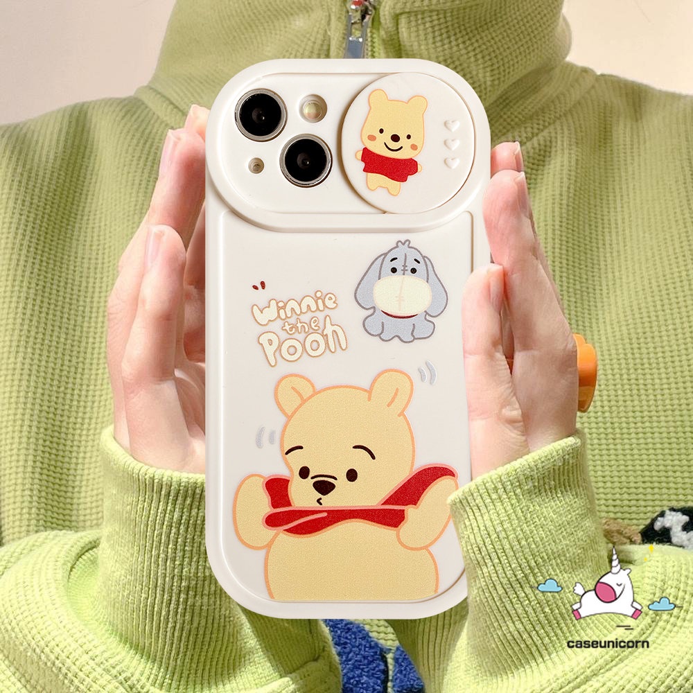 Tarik Dorong Jendela Kamera Perlindungan Casing Ponsel Kompatibel Untuk Iphone 11 13 12 Pro Max 7plus 7 8 Plus Xr X Xs Max Kartun Doraemon Strawberry Bear Winnie The Pooh Manyo Soft Cover