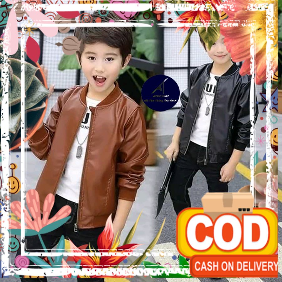 Jaket Kulit anak laki-laki / perempuan model Bomber Bahan Vienna 100% Umur 3-12 tahun / lucu menggem