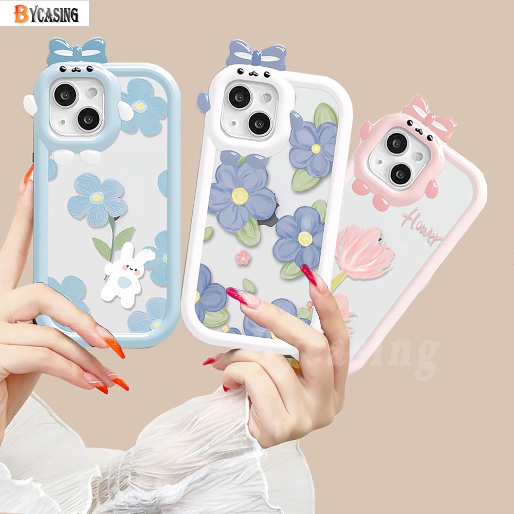 Redmi Note 11 Pro Note11S 10C 10A 9C 9A 10 9T 9 Note10 5G 10s Note9 Note8 Poco M5S X3 NFC M3 Pro Fashion Lensa Monster 3D Motif Bunga Tulip Kelinci Shockproof Clear Phone Case BY