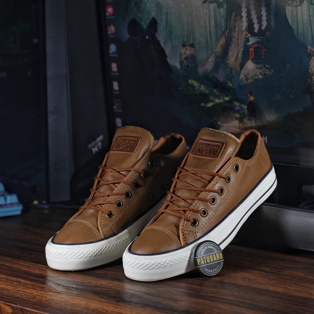 SEPATU CONVERSE LOW KULIT COKLAT SUSU SOL PUTIH SEPATU KULIT PRIA DAN WANITA PREMIUM KULIT IMPORT VI