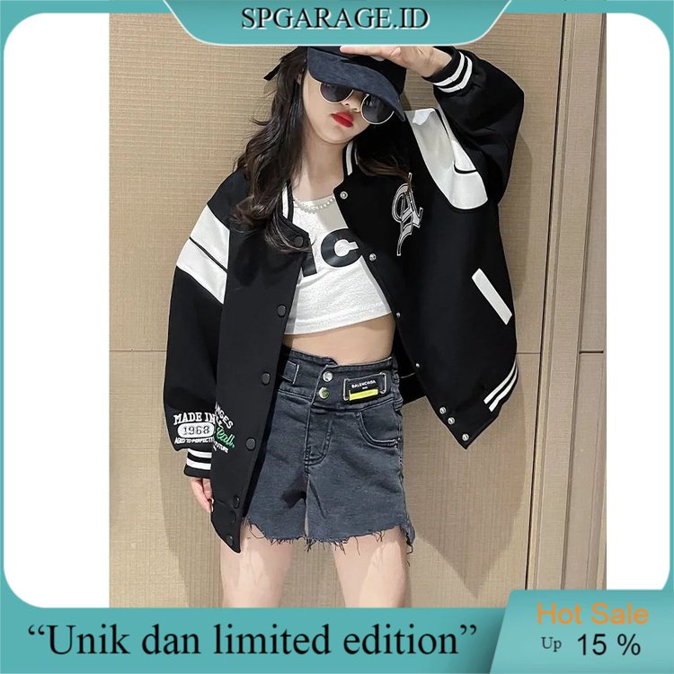 A Changes Jaket Basebal Anak Ja'ket Baseball Jacket Versity Jeket Kekinian Anak Perempuan 9-10 Tahun
