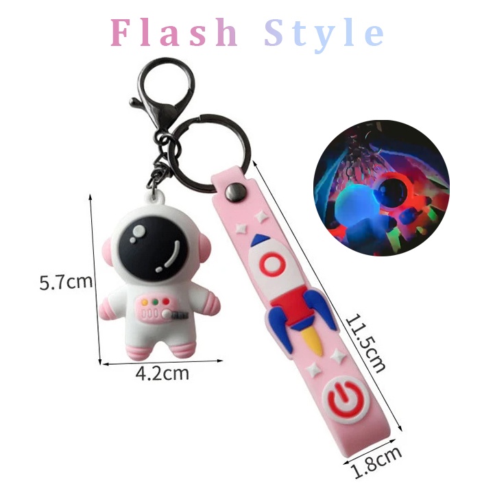 Kartun Spaceman Karet Lembut Pasangan Gantungan Kunci Lucu Astronot Key Ring Pendant Kreatif Flash Gantungan Kunci Kawaii Pink Biru Tas Ornamen