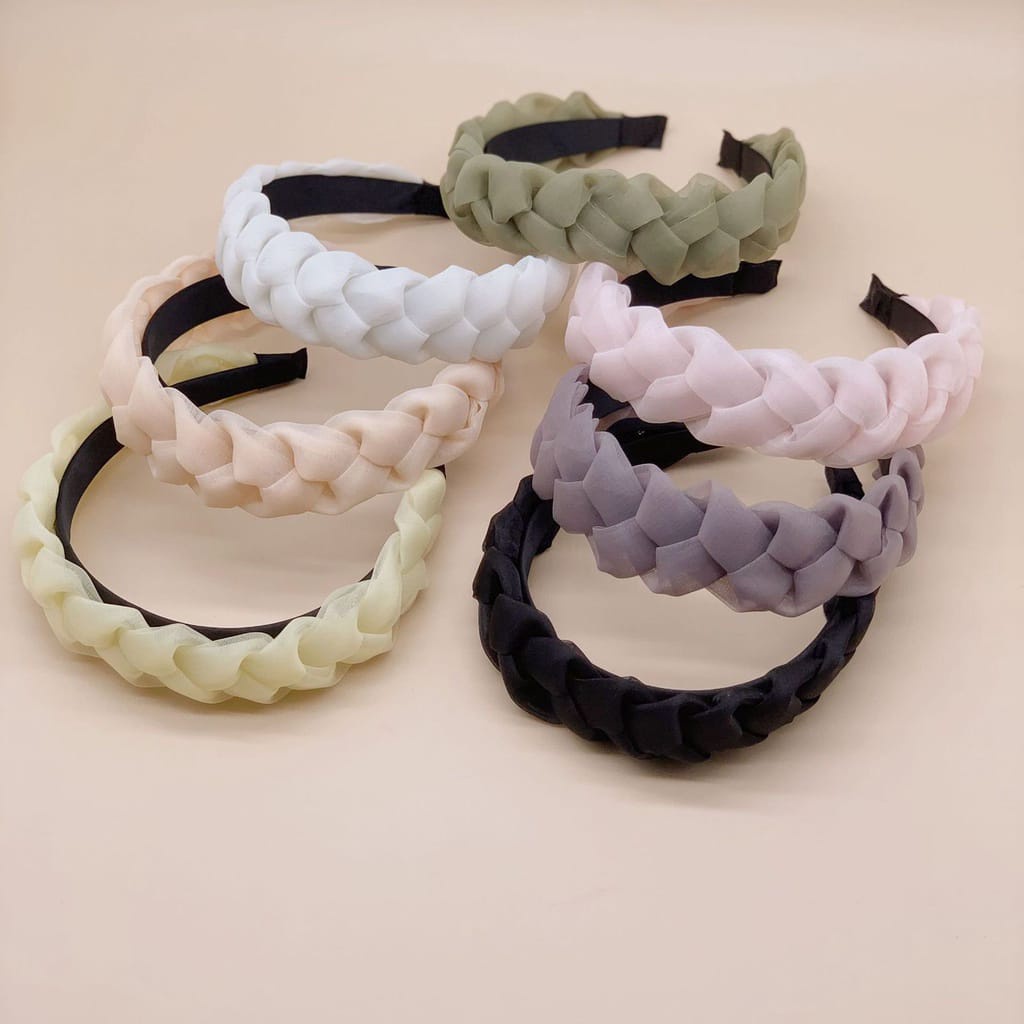 BBS B22 Bando Kepang Wanita Scrunchie / Korean Braided Headband / Bandana Nagita / Aksesories Satin Organza Korea Fashion Import Murah