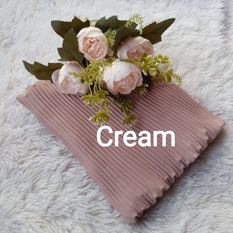 hijab pashmina plisket premium size 175x75/hijab kerudung pashmina plisket premiun warna cream