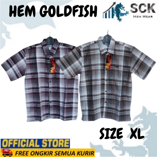 Hem Pria GOLDFISH Lengan Pendek Motif KOKO Salur Reguler Standar / Kemeja Pria Lengan Pendek Murah Aneka Motif