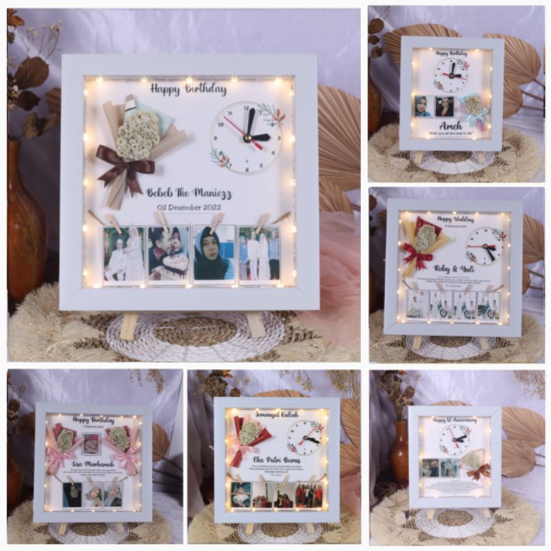 Gift Bucket Flower Frame 3D Include Jam Hadiah Anniversary | Hadiah birthday | Hadiah Wisuda | Hadia