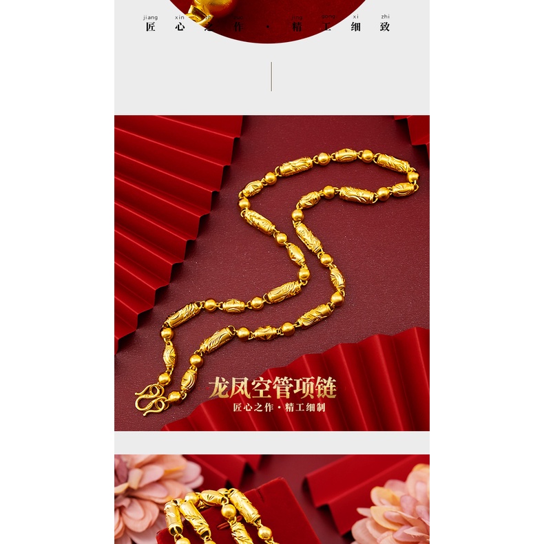 Goldkingdom Perhiasan Fashion Emas Asli Kadar 375Bangkok Aksesoris Ready Stock Menebal Emas Pria 8n Naga Phoenix Tabung Udara Olive Bead Kalung Pria