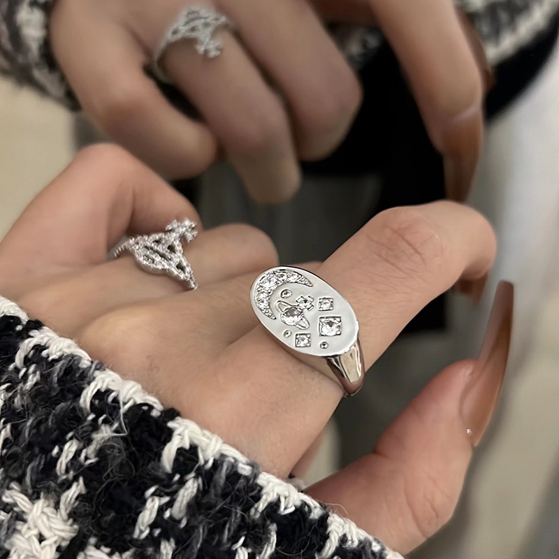 Fashion Cincin Pembukaan Semesta Geometris Kristal Hollow Out Untuk Wanita