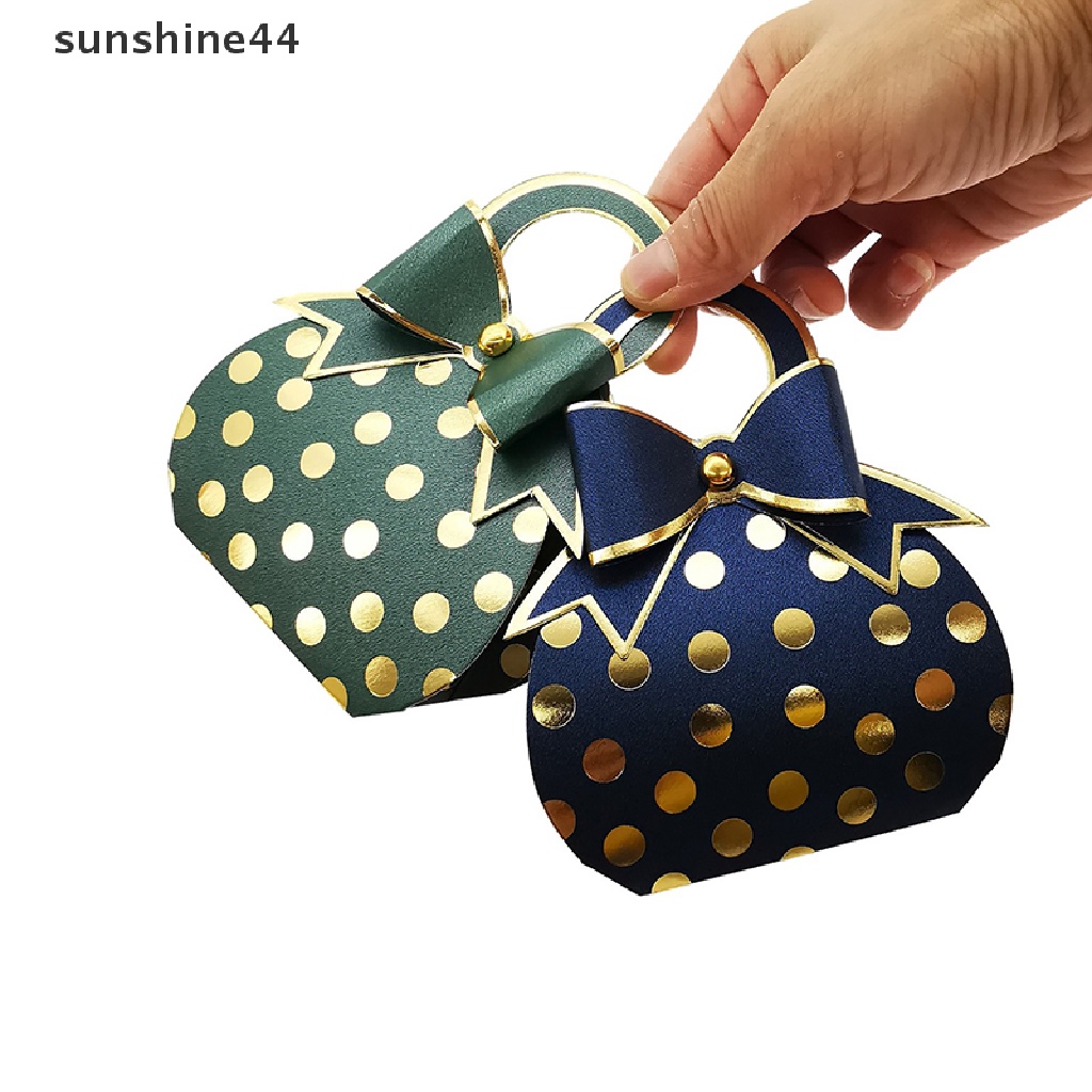 Sunshine 10Pcs Gold Dot Candy Gift Box Kotak Kertas Baby Shower Pernikahan Dragee Dengan Handle ID