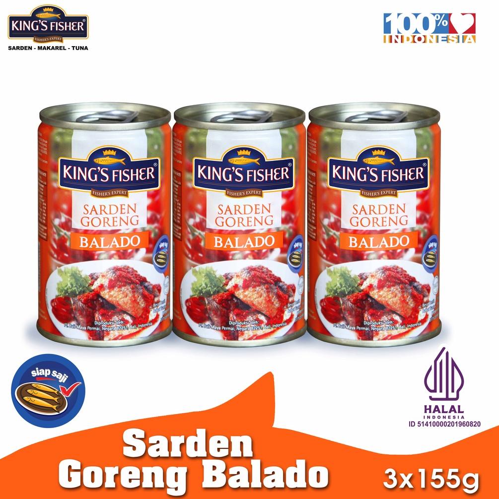 

《packingaman》 King's Fisher Paket 3 pcs Sarden goreng mini rasa saus balado Makanan Kaleng 155 gr