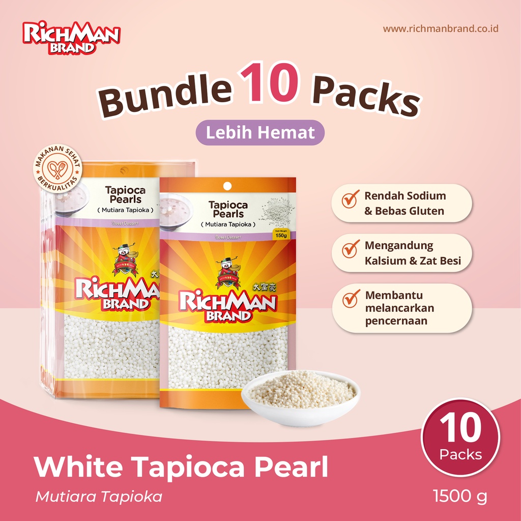 

RichMan Brand White Tapioca Pearl 150 gr | Bundle 10x Packs