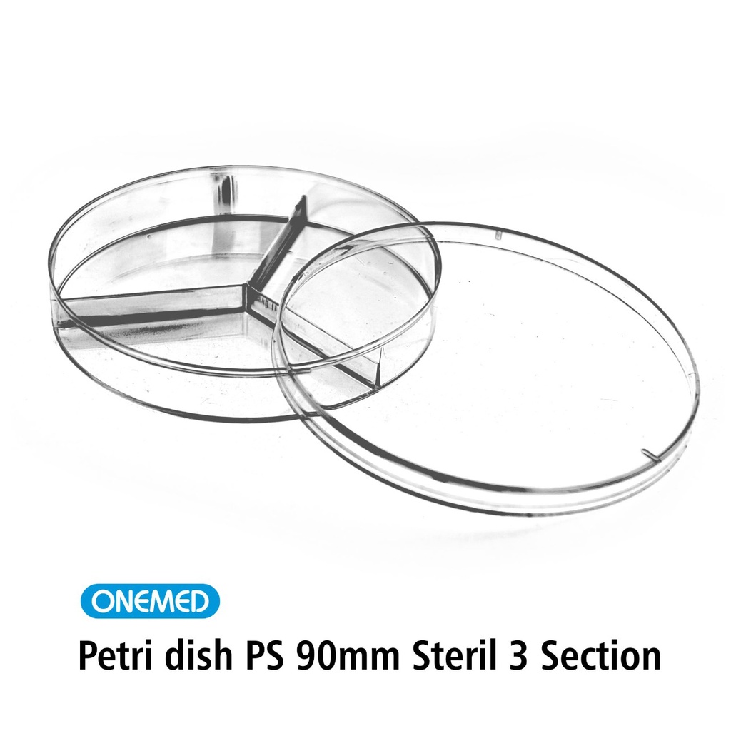 Petridish Plastik Steril 3 Bagian Onemed 90mm Pack Isi 10's OJ