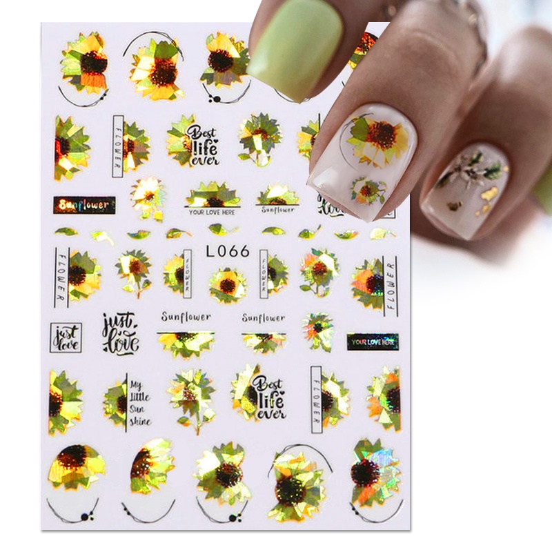 3d Stiker Kuku Warna-Warni Bunga Daun Perekat Diri Transfer Surat Garis Slider Nail Art Decals Aksesoris Manicure Dekorasi