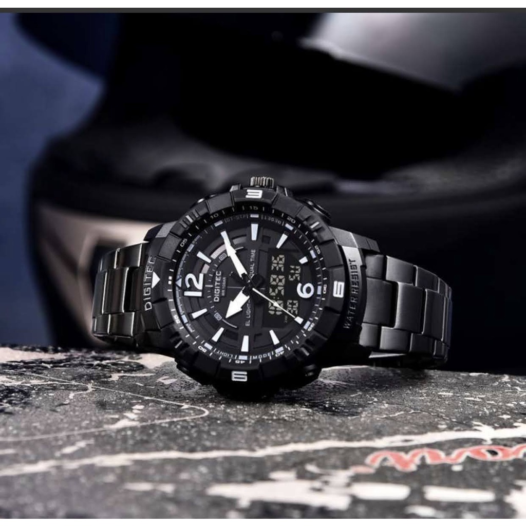 REAL PIC  DIGITEC DA-2131R DA 2131 DA2131 DG STAINLESS  STEEL JAM TANGAN PRIA ANALOG DIGITAL RANTAI 