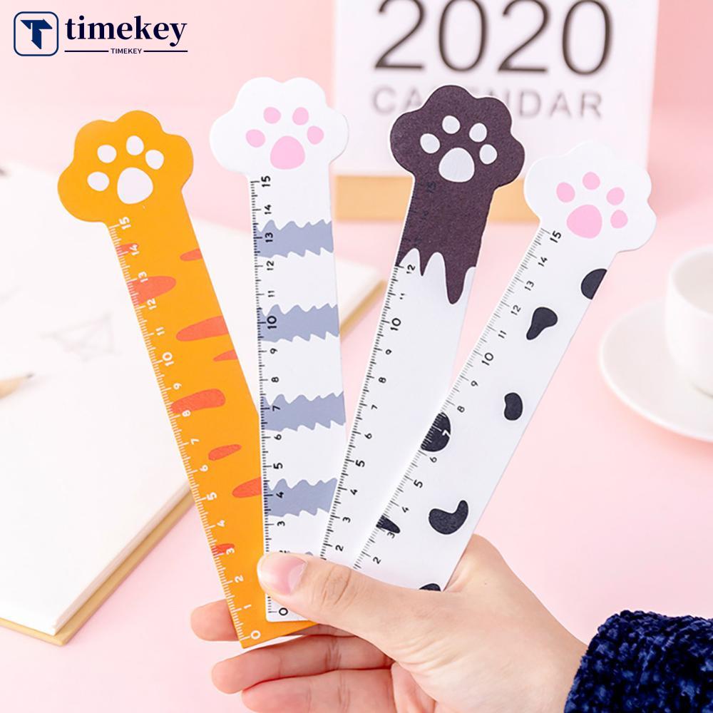 Timekey 15 cm Cute Kawaii Kitty Paw Cat Penggaris Lurus Penggaris Kayu Untuk Menggambar Siswa Mengukur Alat Tulis Kantor Perlengkapan Sekolah M4P2