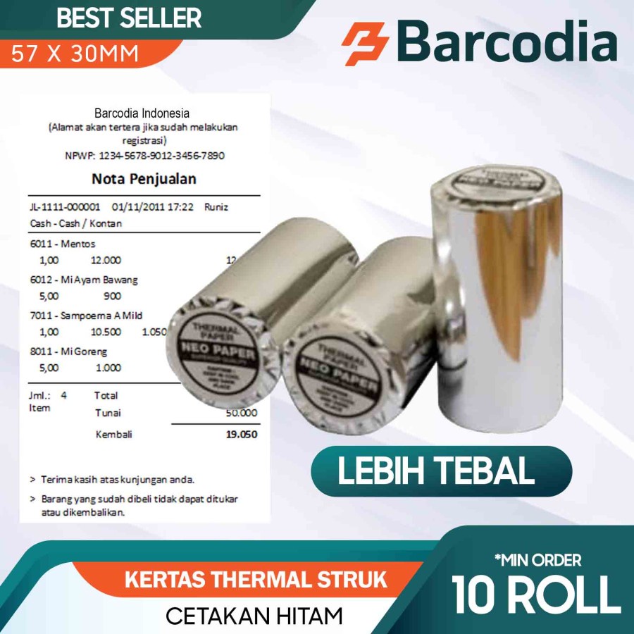 Kertas Kasir Struk Paper Roll 57x30mm Thermal POS Receipt Printer