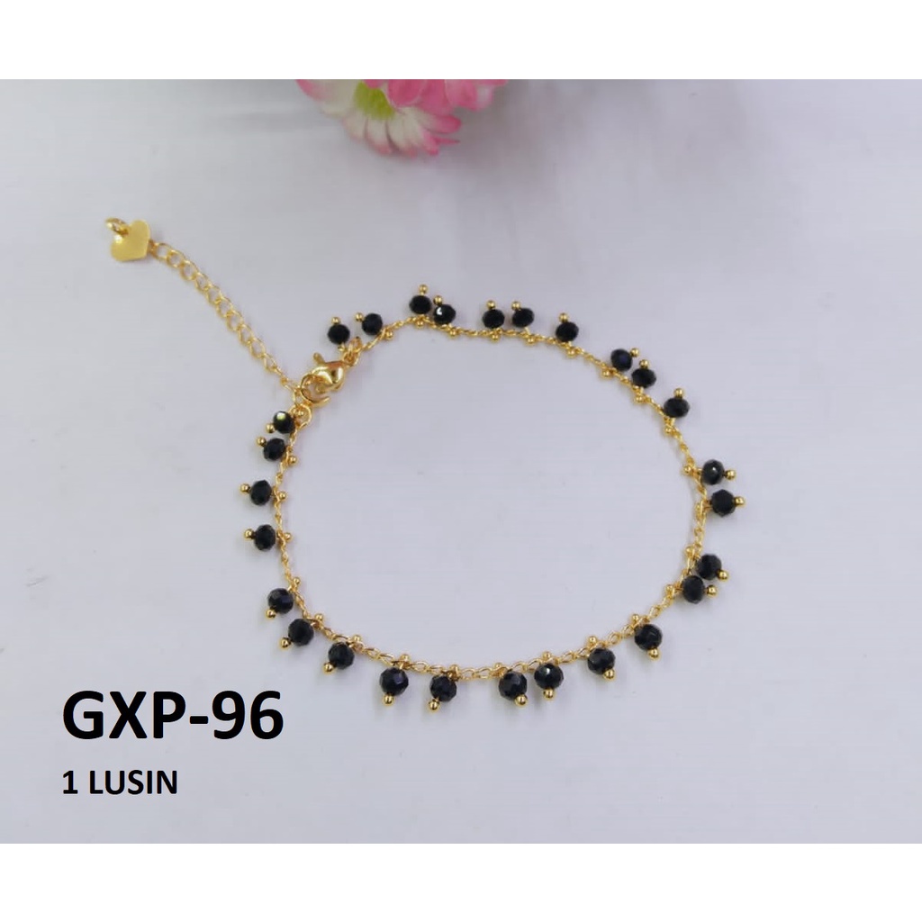 [1 LUSIN ISI 12] GELANG XP RANTAI EMAS GOLD BOLA HITAM TERMURAH / DUNIA GELANG TERBARU