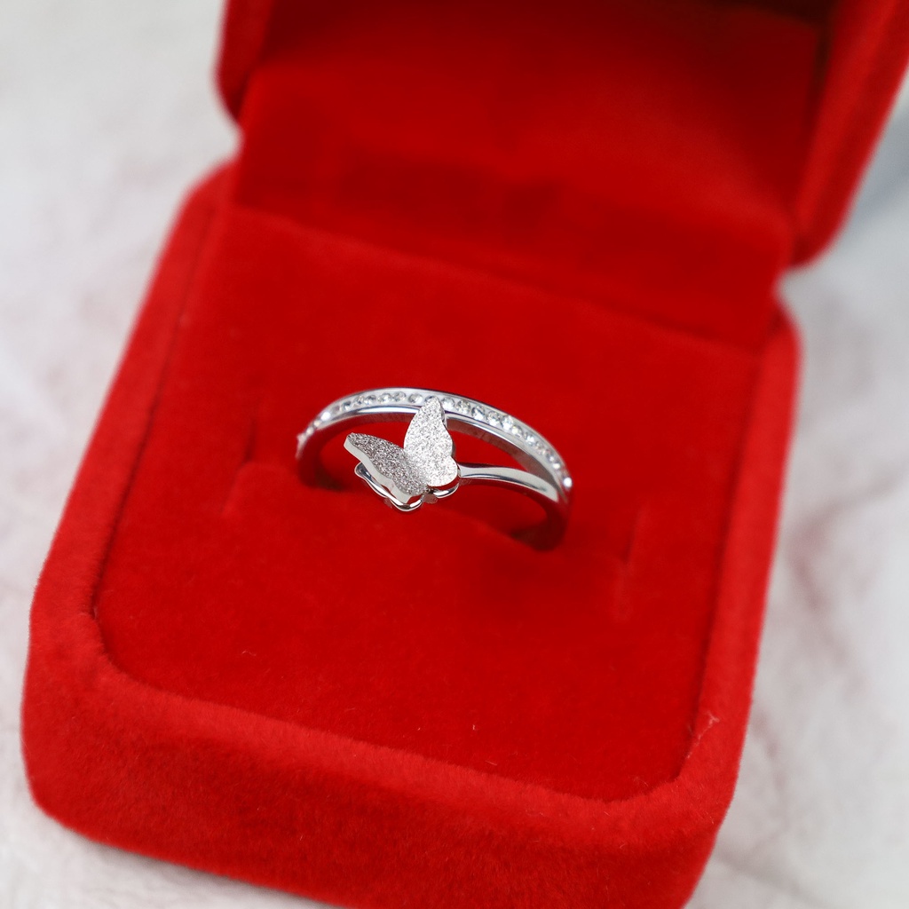 Cincin kupu zircon berjejer Titanium Stainless Steel 316L anti karat harga grosir bisa bayar di tempat