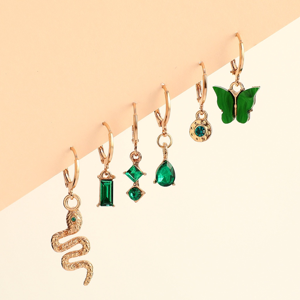 Anting Kupu-Kupu Elegan Yang Dipersonalisasi Ins Angin Zirkon Tetesan Air Liontin Berlian Ular Kupu-Kupu Cincin Anting Set