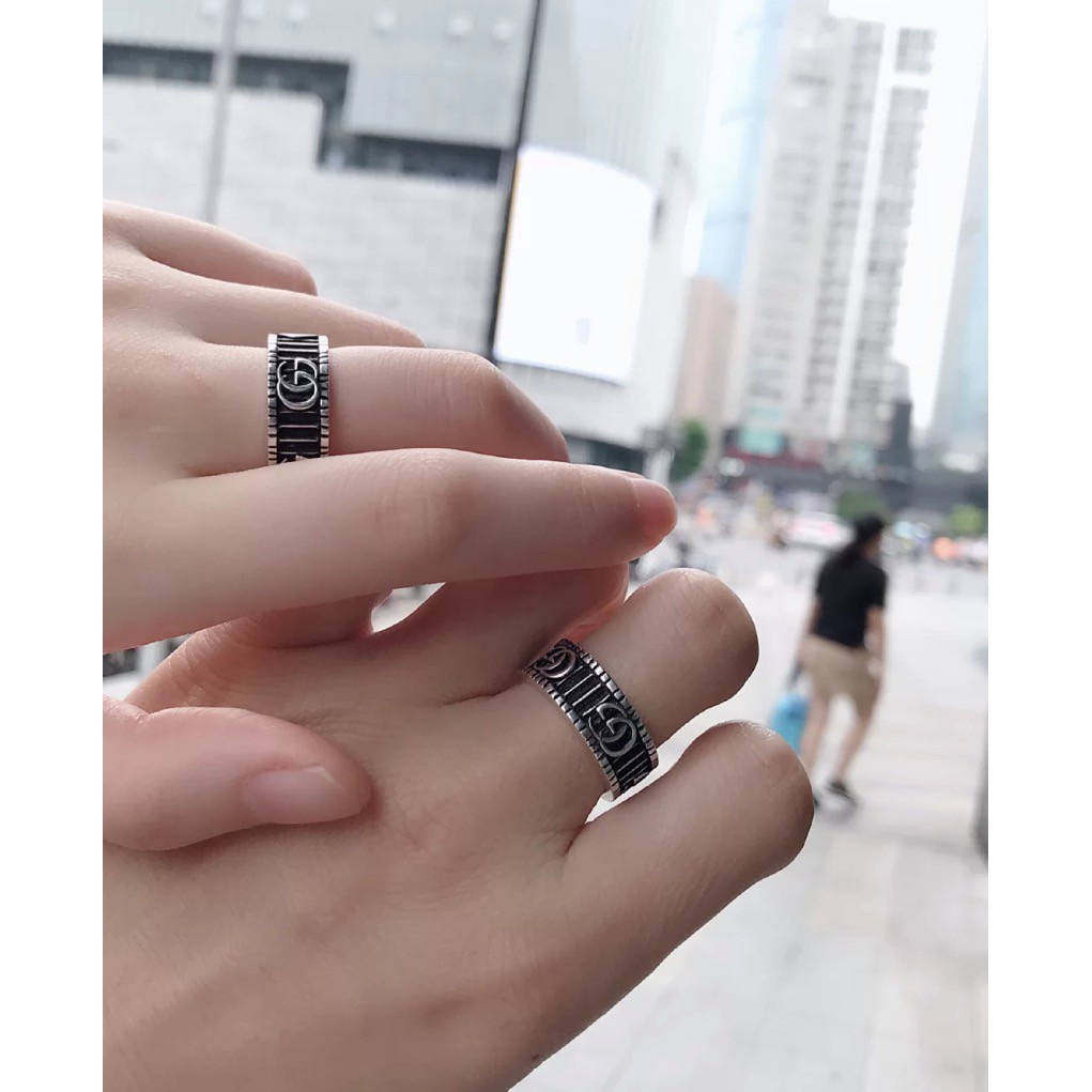 Cincin Bahan Titanium Steel Bentuk G Ganda | Cincin Format Bahan Stainless Steel Warna Hitam | Kotak Hadiah Untuk Hadiah |Aksesoris Cincin Gaya Keren