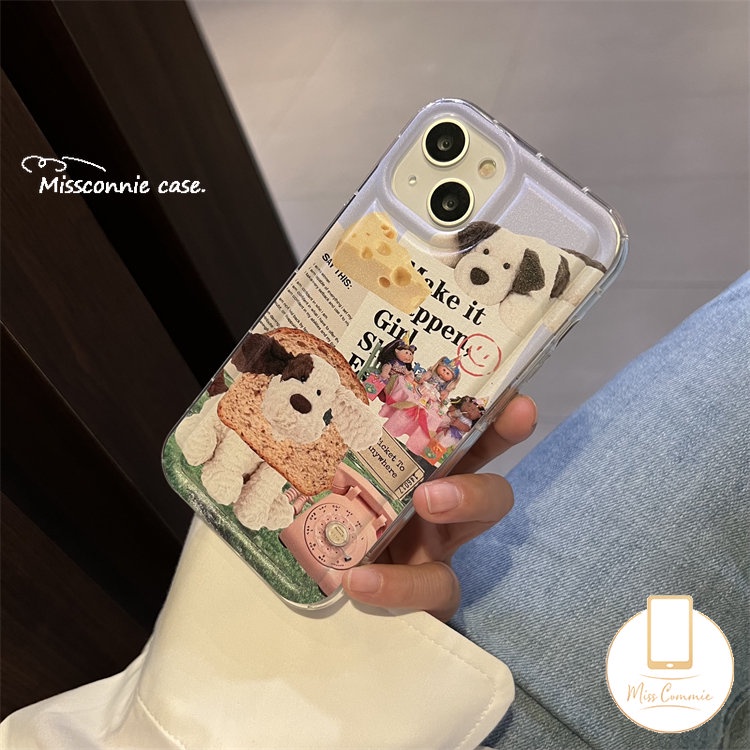 IPHONE Lembut TPU Shockproof Airbag Phone Case Kompatibel Untuk Iphone7 8 6 6s Plus XR X11 14 12 13 Pro Max XS Max SE 2020 Kreatif Lucu Kartun Klip Art Anjing Kembali Penuh Cover