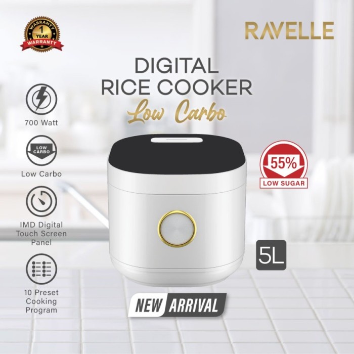 RAVELLE RICE COOKER LOW CARBO RCR5LSW WHITE 5L