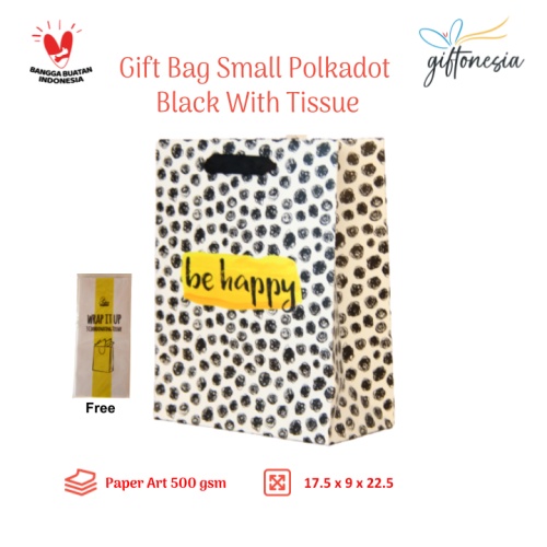 

Paper Gift Bag Small Polkadot Black With Tissue Giftonesia Hampers